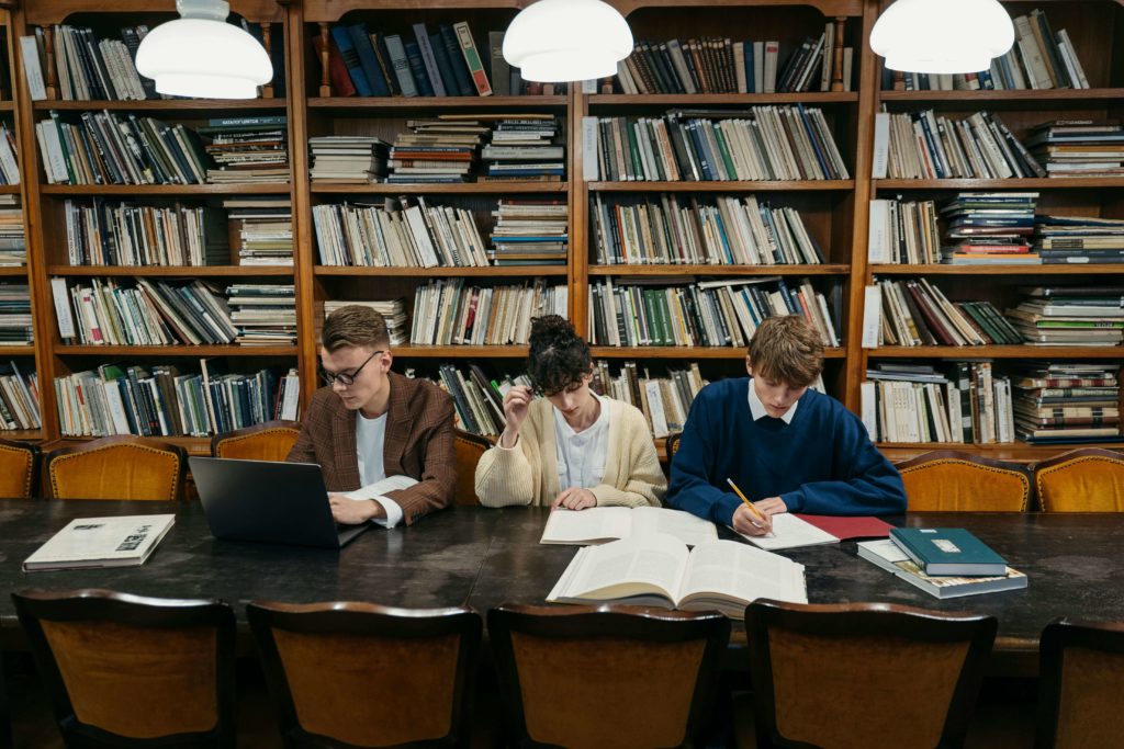 Students Studying in a Library